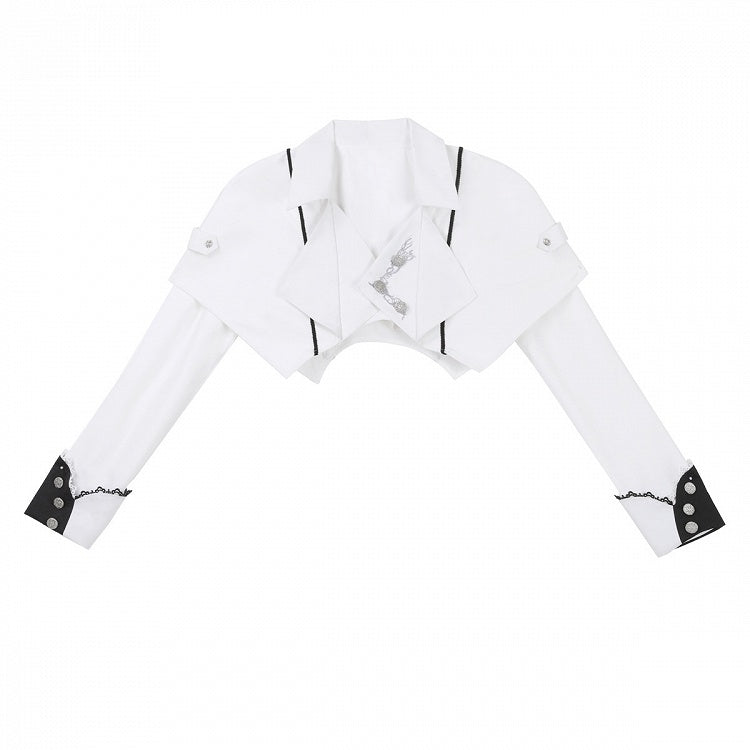 Waist Lolita Military Set High-low + Corset Cropped White Sleeveless Sleeves Full Skirt Futuristic Long Top Dress