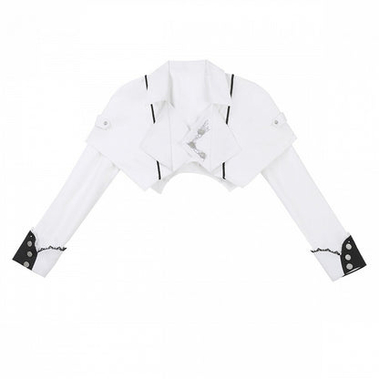 Waist Lolita Military Set High-low + Corset Cropped White Sleeveless Sleeves Full Skirt Futuristic Long Top Dress