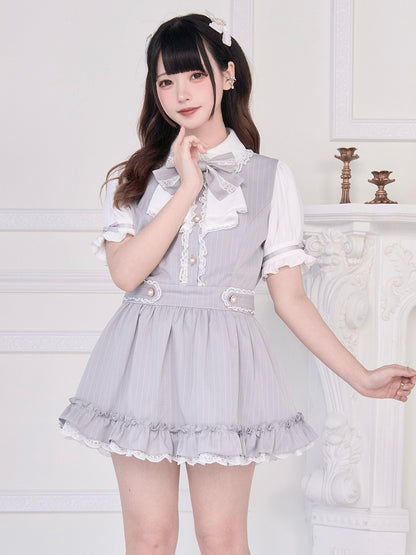 Two-Piece Jirai Tie Dress with Shorts Outfit: Adjustable and Striped Gray Kei Style Back
