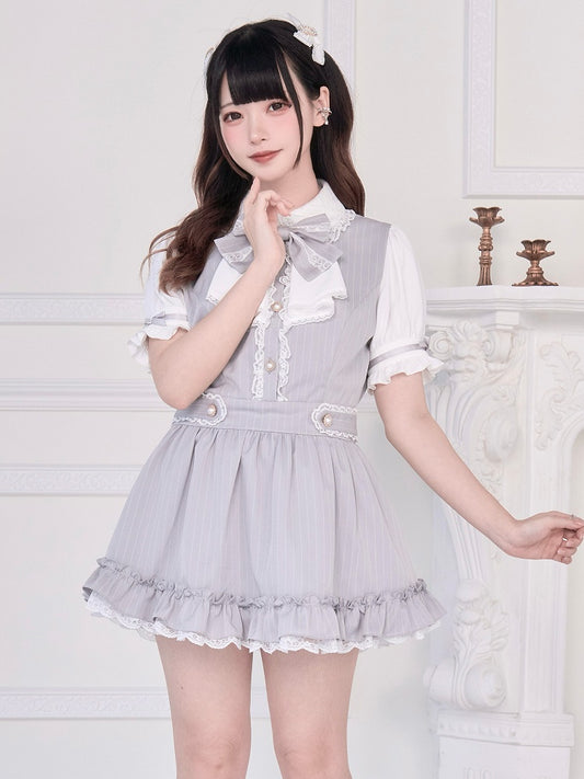 Two-Piece Jirai Tie Dress with Shorts Outfit: Adjustable and Striped Gray Kei Style Back