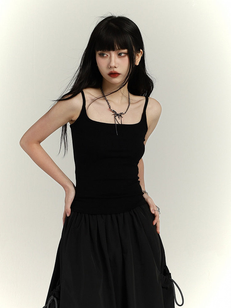 Waist-Length Black Slim-fitting Tank Punk Top