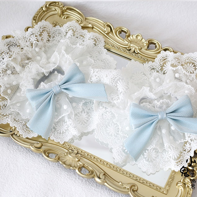 Blue Bowknots With Light White A Of Wrist Cute Cuffs Lace Pair