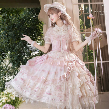 Angel Cat Blooming Wishes Vintage Lolita Dress – JSK & OP Original Design [Deposit]