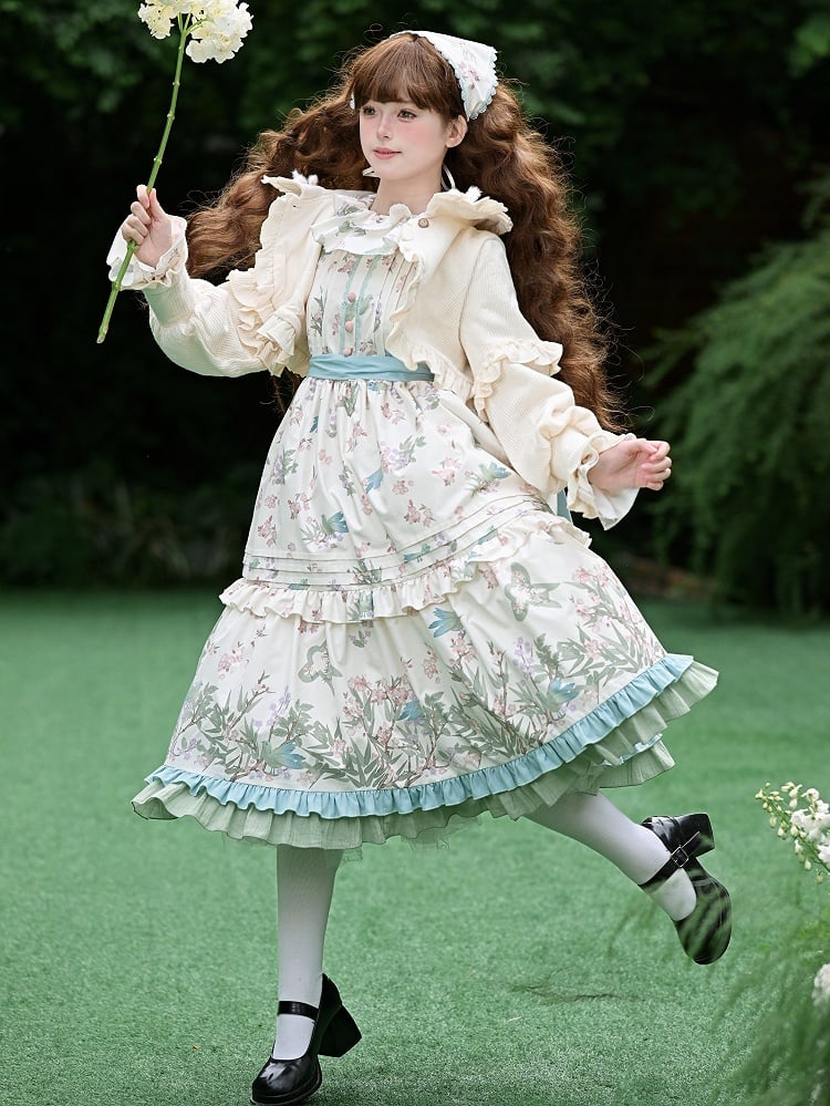 Skirt Bird Kei Lolita Jumper Print Natural Waist with Belt and Floral