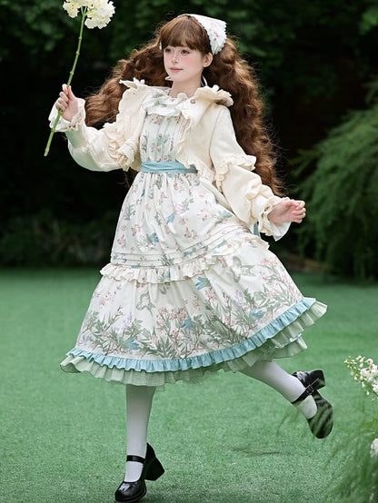 Skirt Bird Kei Lolita Jumper Print Natural Waist with Belt and Floral
