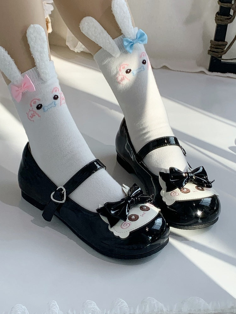 PU Black Sweet Lolita Low Heels with Crab Theme & Heart Snap