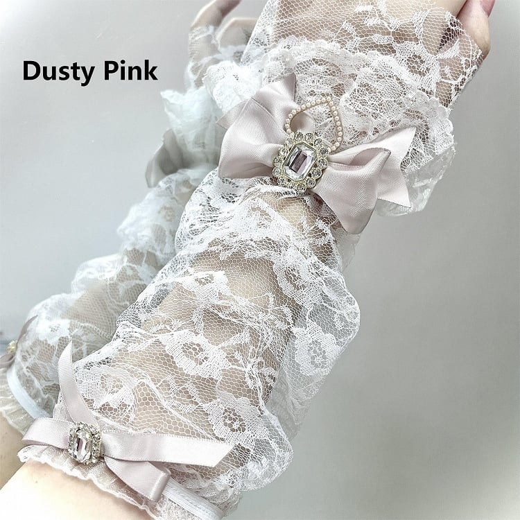 Option Cuffs Accents with White 3 Bow Wrist Lace Rhinestone