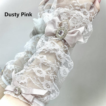 Option Cuffs Accents with White 3 Bow Wrist Lace Rhinestone