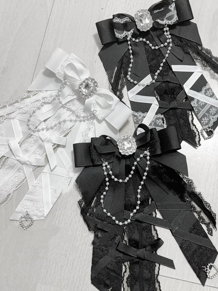 Jirai Chains Bib-Style Black Beaded with Kei Tie Bow Delicate