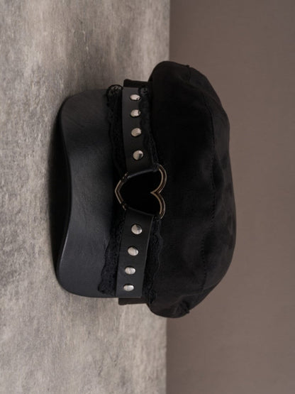 Ring Black Gothic Studs Lace Hat Beret Details Trim Heart