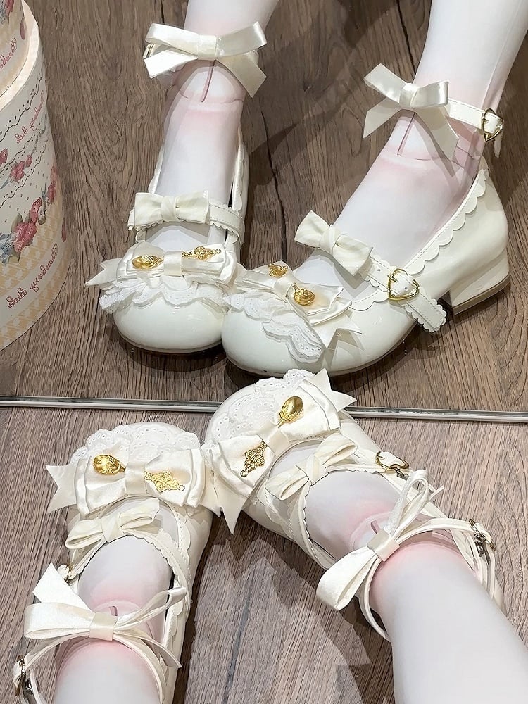 Multi-Tier Leather Low-heel Shoes Lolita 3cm PU Off-white for -