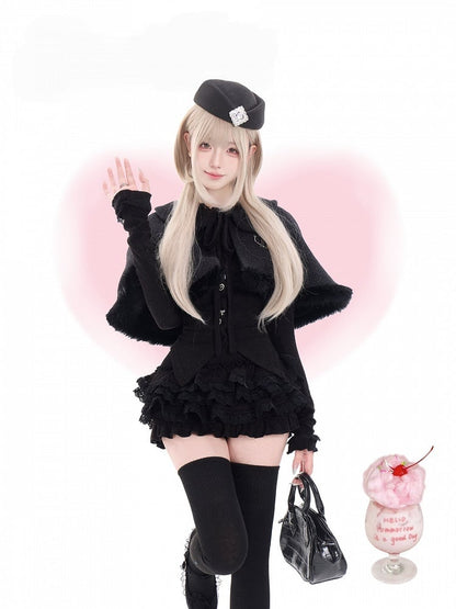 Furry Cape Kawaii Embroidery Dark With