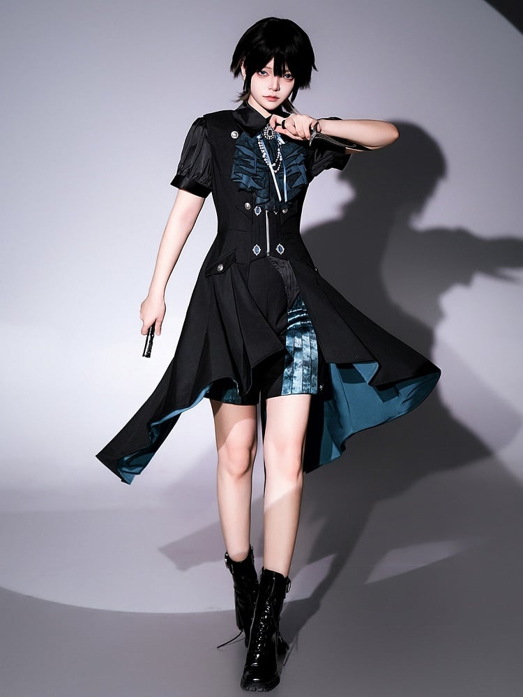 Plissee Shorts Blau Ouji Gerade-bein Vorne Lolita Schwarz und