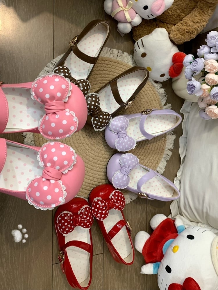 PU Heels Purple Sweet Round Low/Mid Toe Design Snap Lolita with