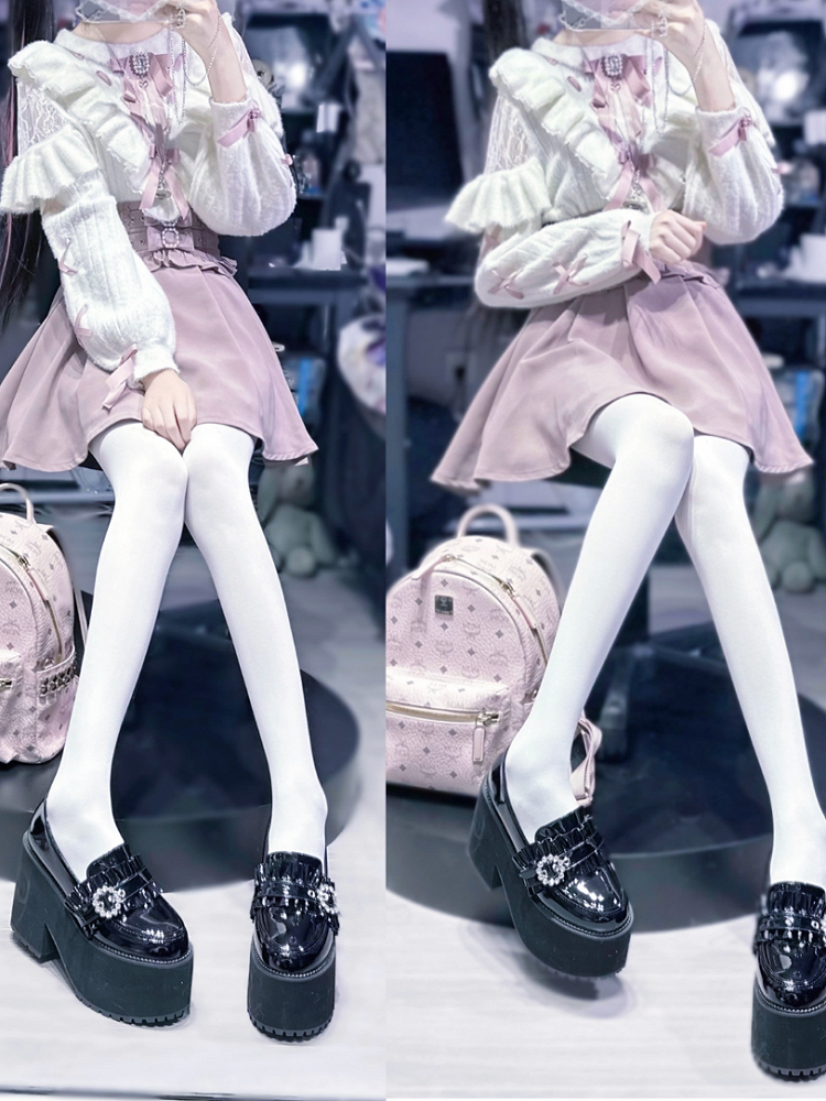 Soft Lace Top: in Faux White Jirai Kei Knit Criss-Cross Shoulder Pink Cutouts Sleeve Style Mink