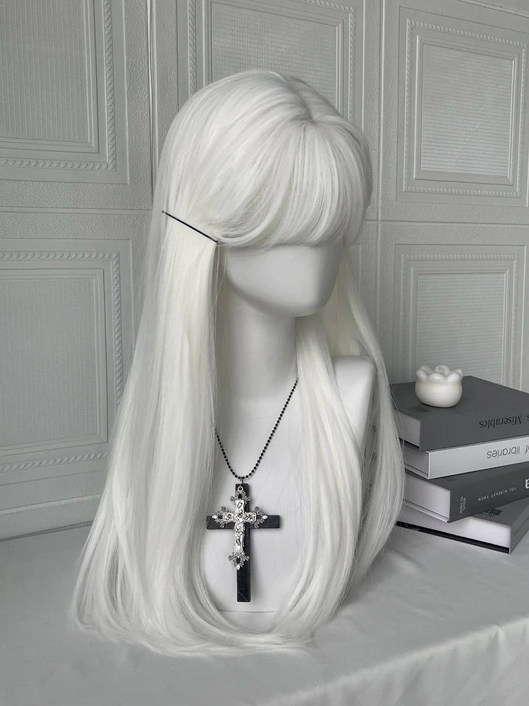 Bangs Straight Full 60CM Wig White with