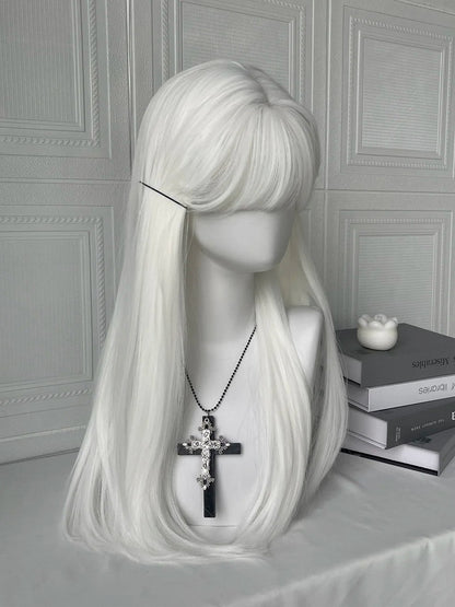 Bangs Straight Full 60CM Wig White with