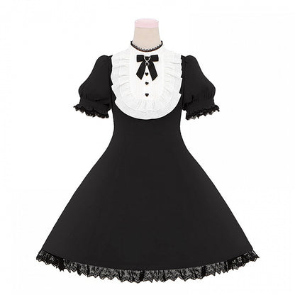 Blue/Black Back Lace Trim Jirai Kei Dress with Bow Big