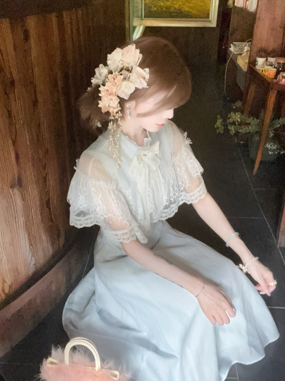 Maiden Jirai Clean Dress Innocent Blue Kei - Aesthetic with Light Cape Lace