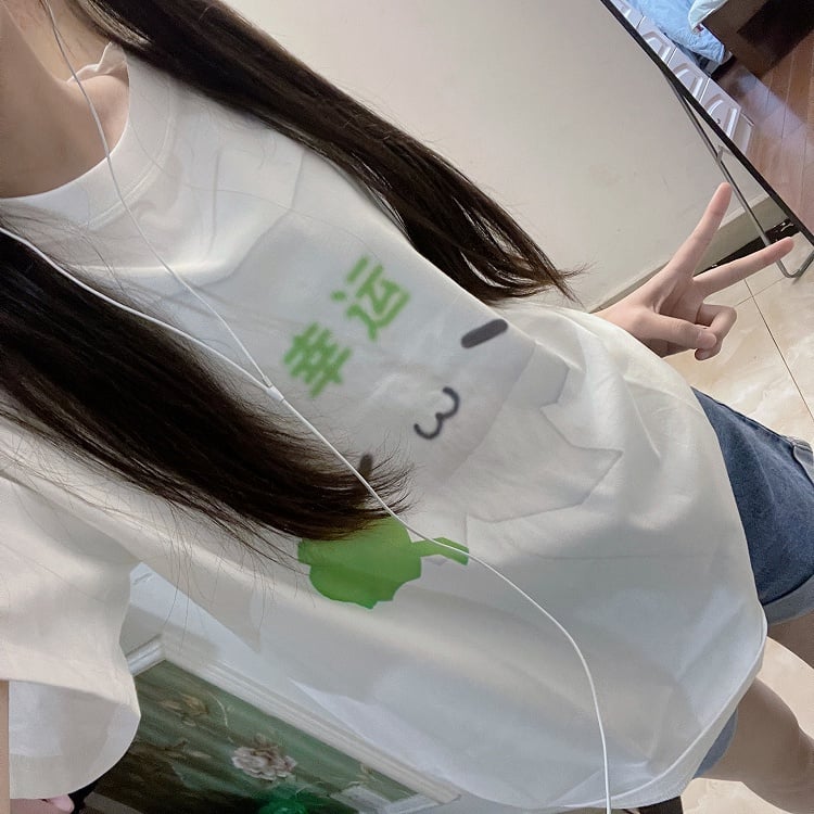 T-Shirt Cotton Cartoon Print with White