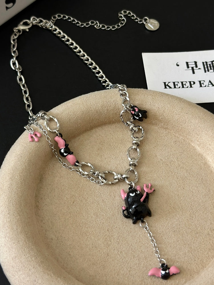 Y2K Pink/Orange Little Devil Pendant Necklace