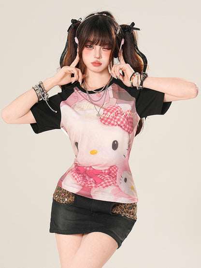 Glamorous Fashion Leopard Decorated Black Gyaru Rhinestone