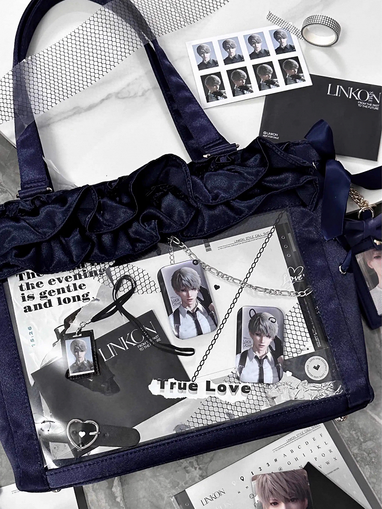 Bortenhaltertasche Ita Schleife Karte Dunkler Satin Selbstbinder Träger Rüsche Mit Blau