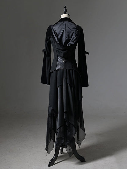 and Gothic Ouji Detachable Black Hood Irregular with Sleeves Coat Train Trumpet Lolita Trench