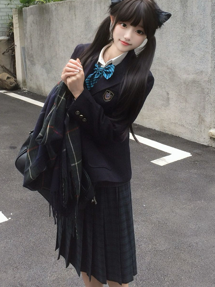 Length 42CM/45CM/55CM/65CM Plaid Uniform Pleated Skirt JK Green Pattern