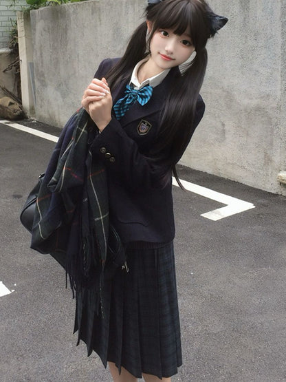 Length 42CM/45CM/55CM/65CM Plaid Uniform Pleated Skirt JK Green Pattern