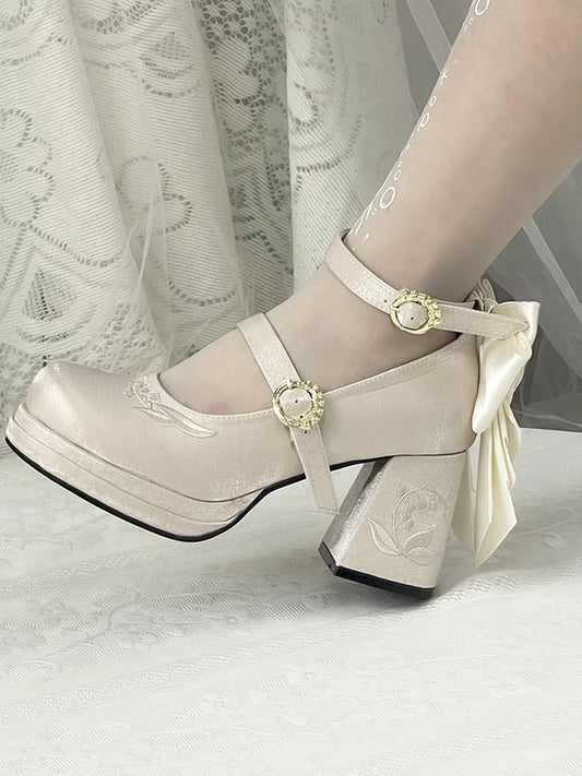 Janes Heels Stickerei Mary von Lily Abnehmbare Champagner Bowknot die Tal Mitte