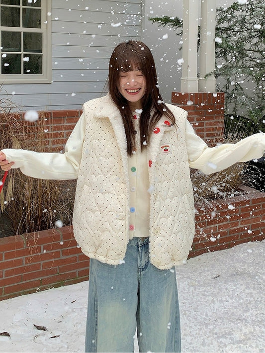 Kawaii White Vest Polka Dots Daily Reversible Buttons - Heart