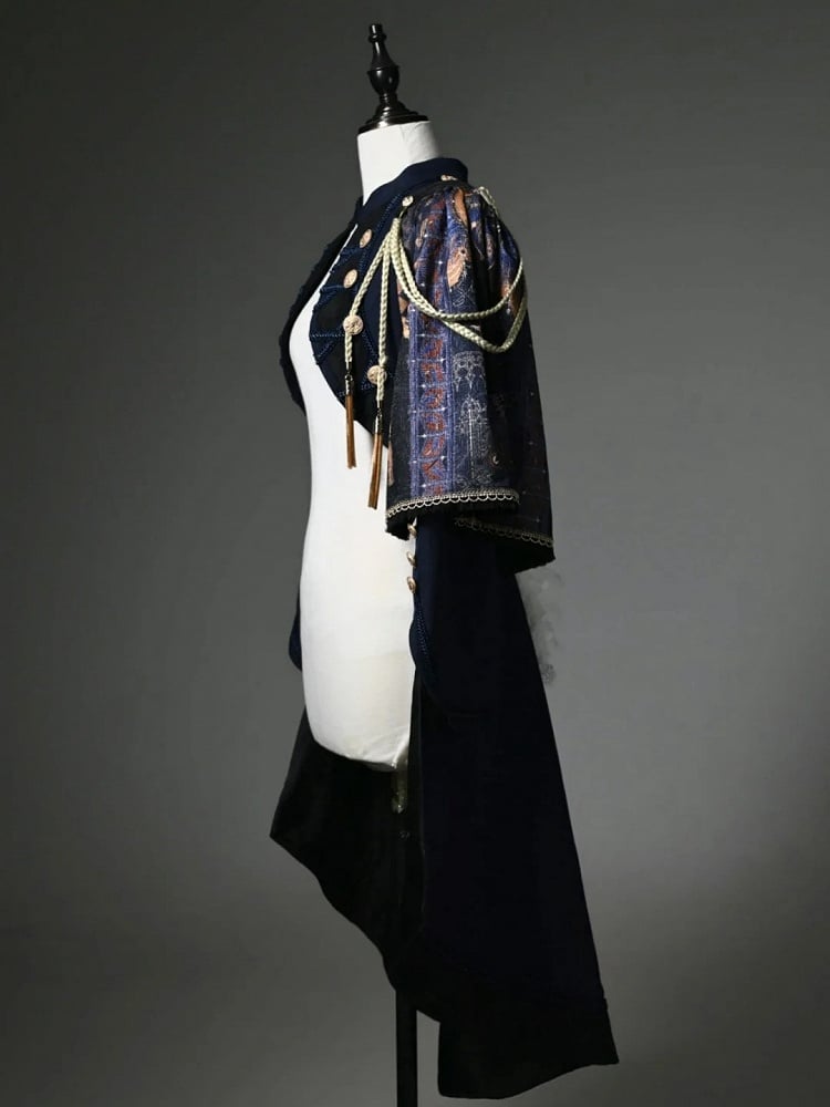 Blue Tailcoat One-shoulder Detachable Knight Dark Cape