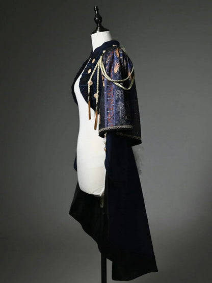 Blue Tailcoat One-shoulder Detachable Knight Dark Cape