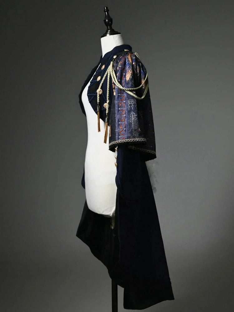 Dark Blue Detachable One-Shoulder Cape Coat