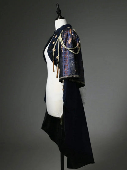 Dark Blue Detachable One-Shoulder Cape Coat
