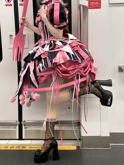 Jumper Embroidery Bunny Black Pink Lolita with Dress Skirt Sleeves Puff and Sweet Circus Detachable