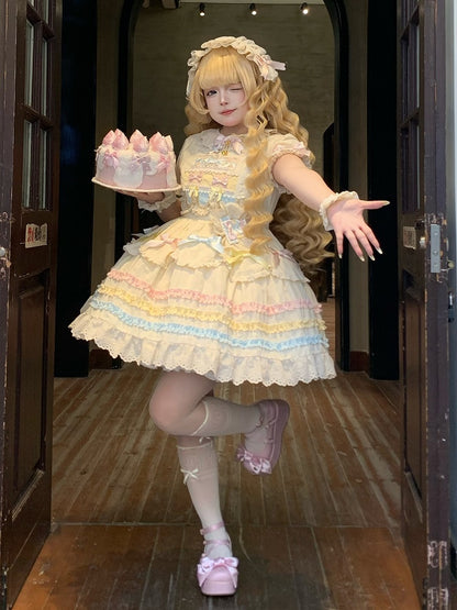 Puff Curve-Friendly Sleeves Dress Fit Lolita Bow Sweet Accents with