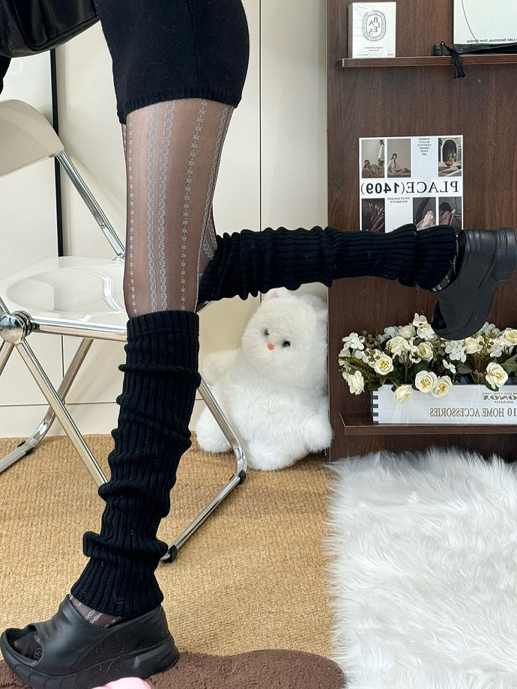 Floral Black/White Striped Y2K Tights