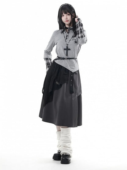 Collar Shirt Preppy Top Gray with Taste