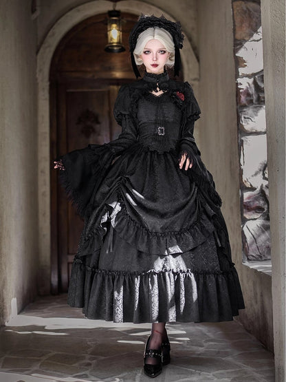 Drawstring Lolita Black Detail Long Skirt Gothic