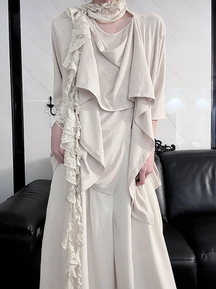 Top Short/Long Elegant Neckline Apricot - Lolita Scarf Ouji Sleeve