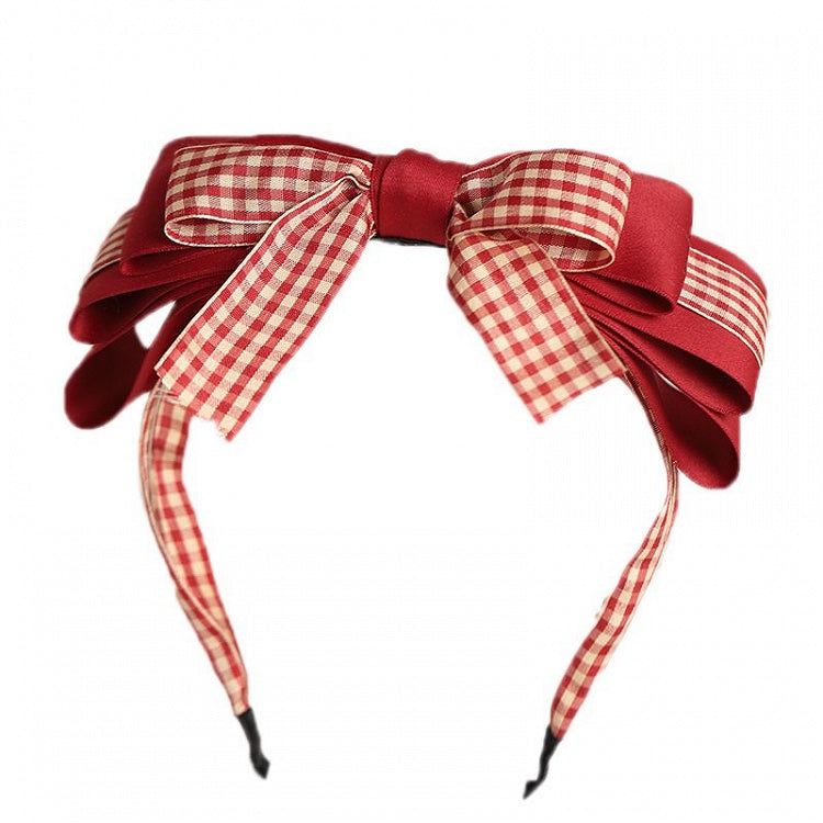 Plaided KC White Large Lolita Bow Red
