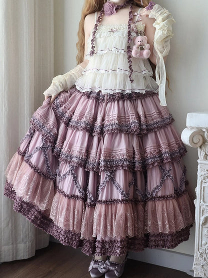 Teddy Lolita Purple Pink Embroidery Skirt Details House Fashion