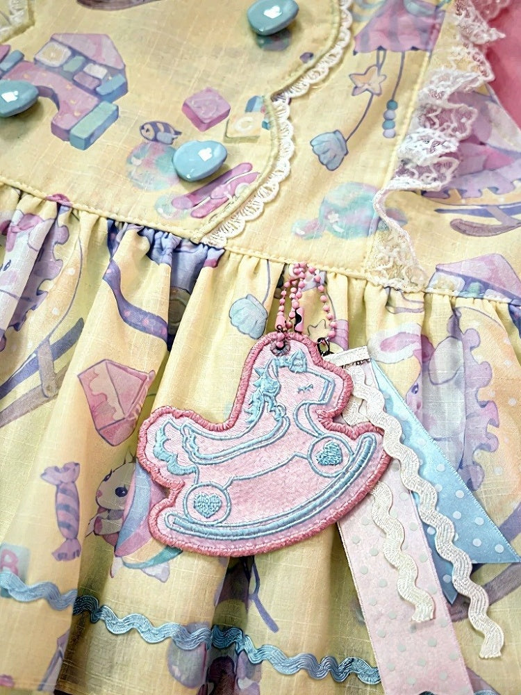 Charming Yellow Overall Gown with Bow Detail and Removable Apron Set - Vcastle