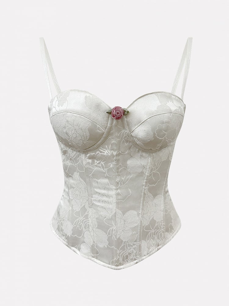 Abnehmbare Schultergurte, Korsett-Oberteil aus Rosettenstoff mit Stäbchen