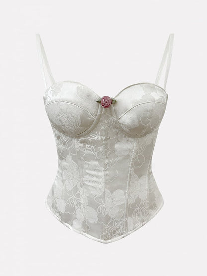 Abnehmbare Schultergurte, Korsett-Oberteil aus Rosettenstoff mit Stäbchen