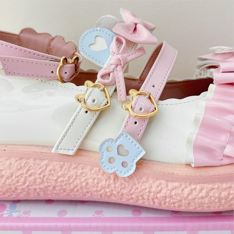 Lolita Shoes Flat for Style Sweet with 3cm PU Blue