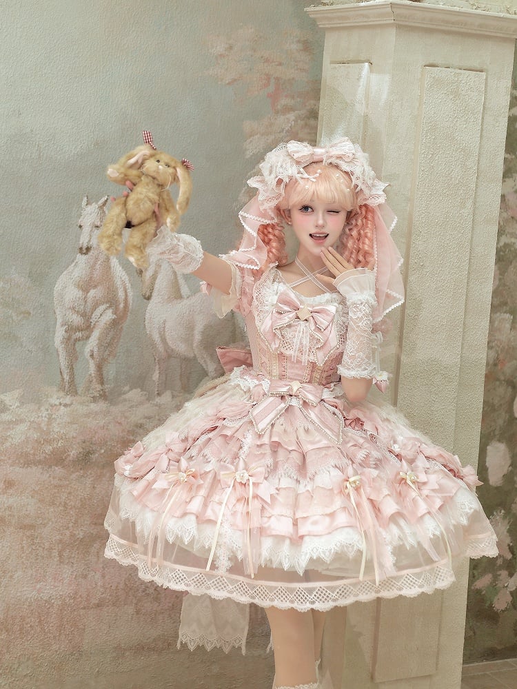 Bead Strawberry Theme Dress Lolita Style Accents Sweet Bow Hanayome Lace and with Pink