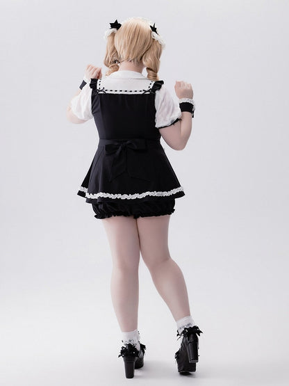 Jirai-kei Maid 4-Piece Set: Dress, Wrist Cuffs, Bloomers, Apron - Fluffy Heart